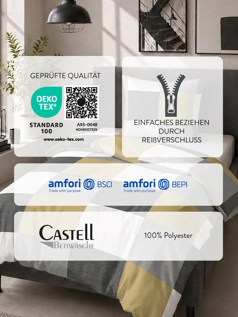 Castell Nicki Bettwäsche Blockkaro – Gelb (0380750)