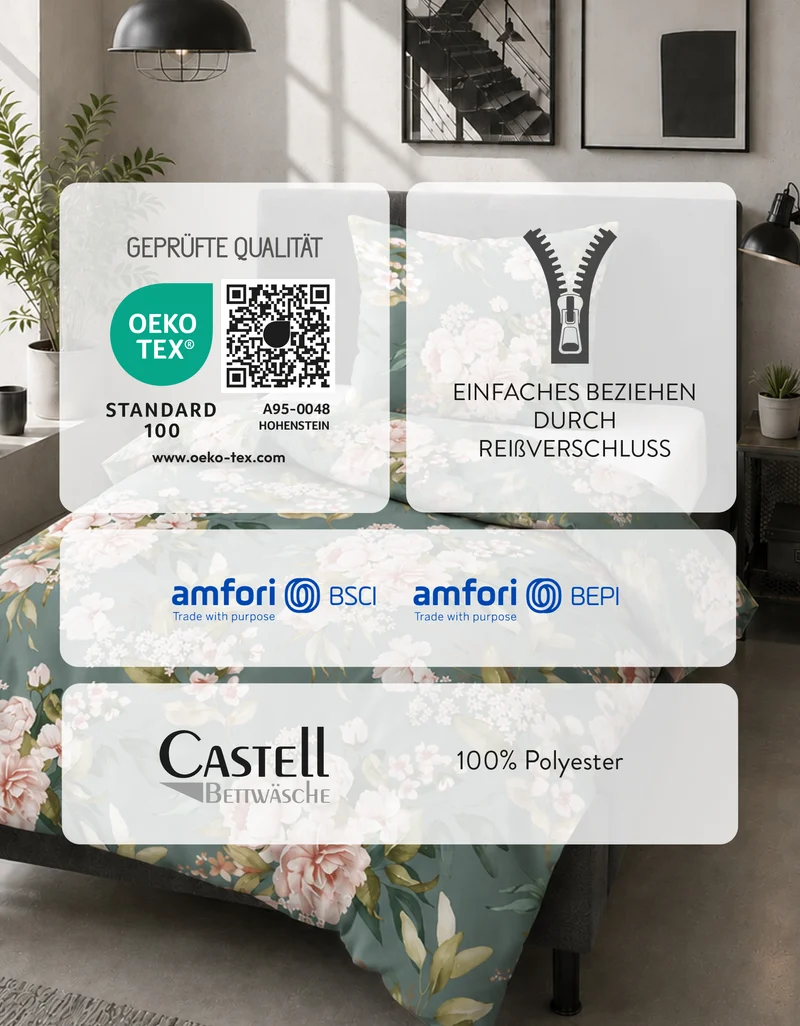 Castell Thermo-Fleece Bettwäsche Blüten – Petrol (0360463)