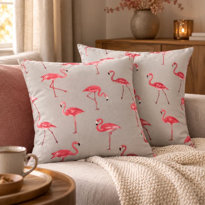 Flamingo Kissenhülle 2er Pack 50x50 cm Baumwollmischung Kissenbezug-grau