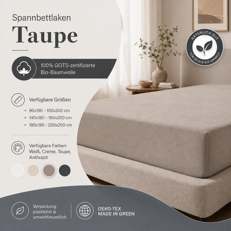 Jersey-Spannbettlaken Bio-GOTS "pure hug" - Bio Baumwolle - versch. Größen und Farben