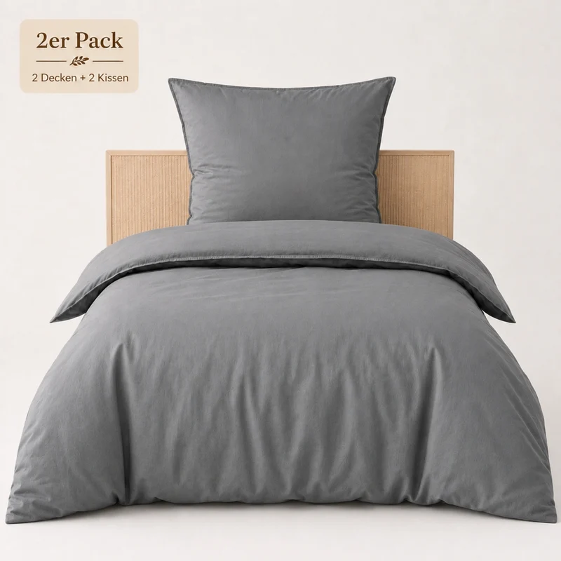 pure hug Renforcé-Bettwäsche Washed Cotton 100 % Baumwolle – 135x200 + 80x80 cm