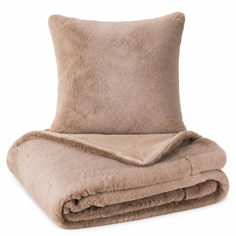 MOON - Sable - mit Hasenfelloptik - Kissenhülle/Füllkissen/Decke - super soft