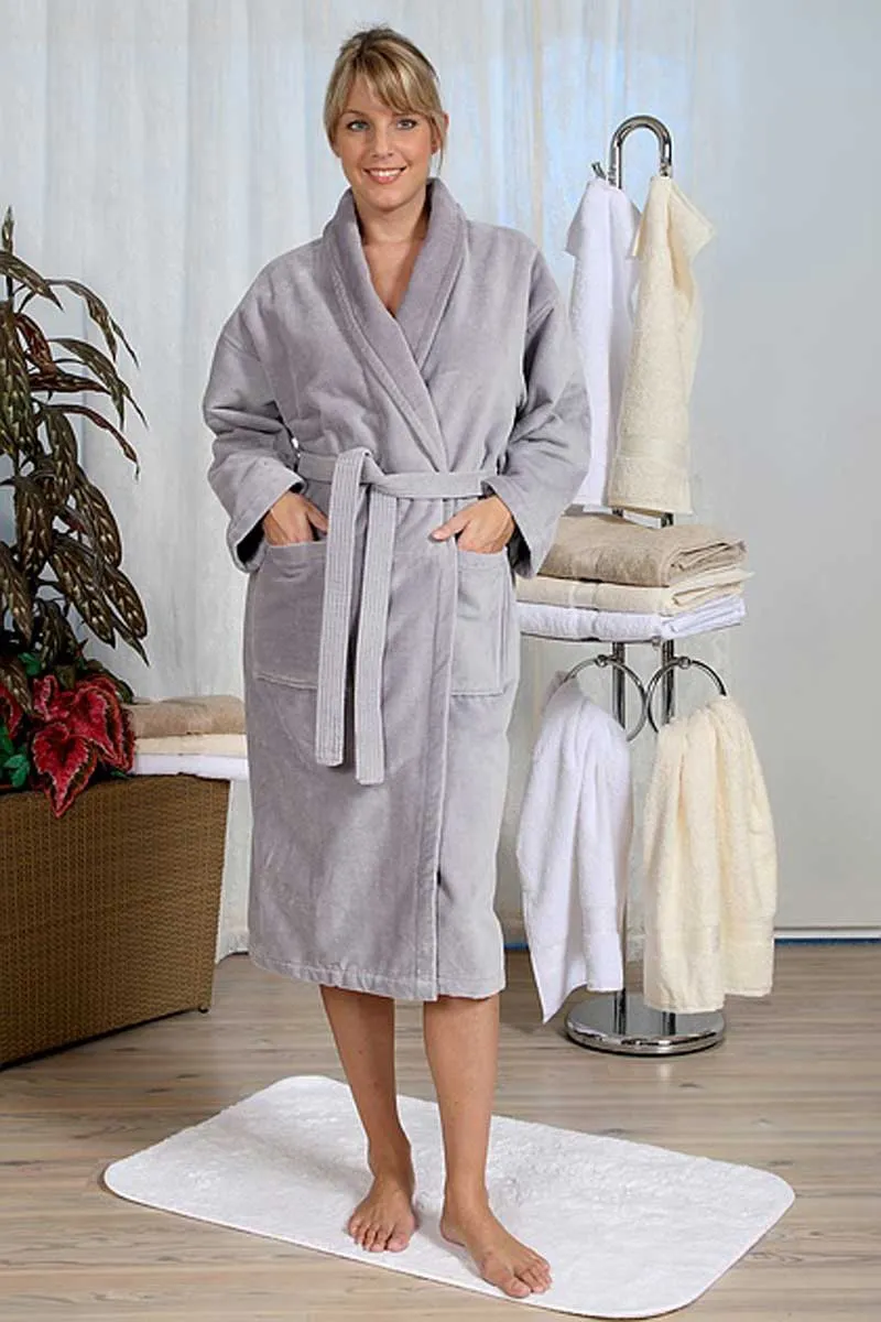 Floringo Bademantel Velours 100% Baumwolle Schalkragen Übergröße graphit 10XL