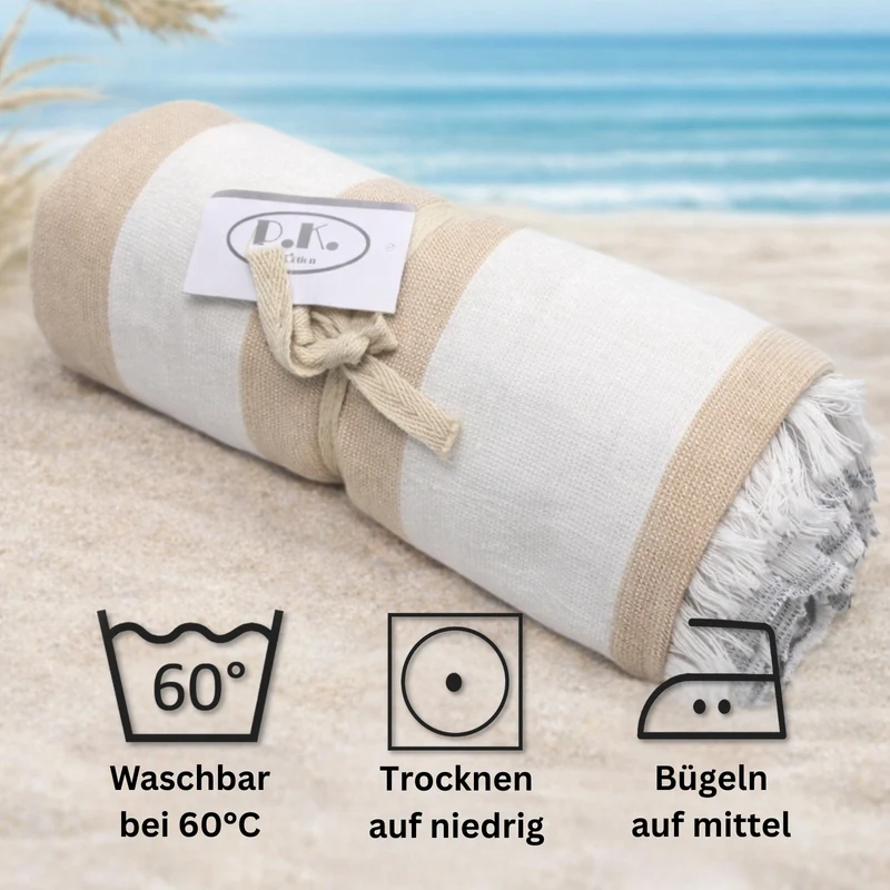 P.K. Collection Hamamtuch gestreift Pestemal Tuch mit Frottee 90x180 cm Fransen Strandtuch