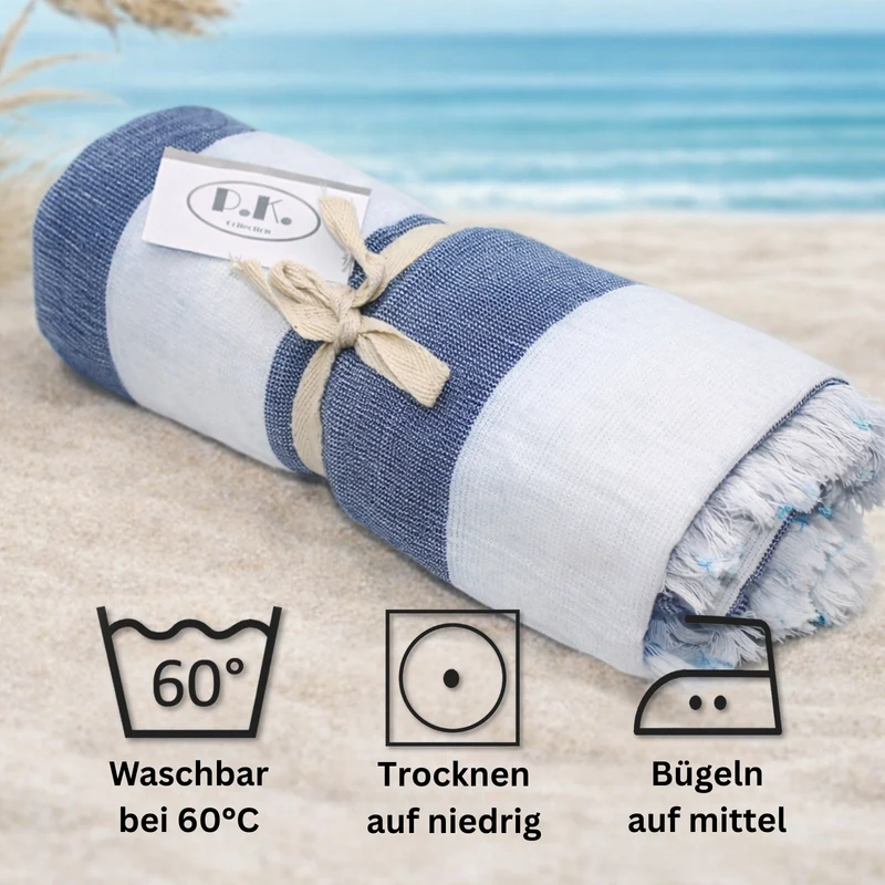P.K. Collection Hamamtuch gestreift Pestemal Tuch mit Frottee 90x180 cm Fransen Strandtuch