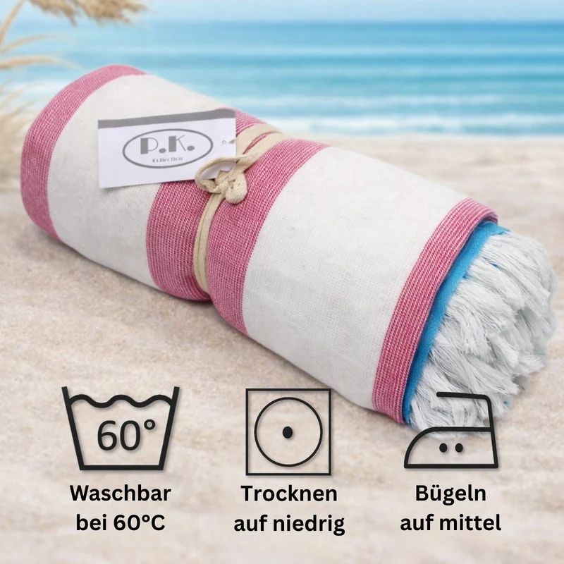 P.K. Collection Hamamtuch gestreift Pestemal Tuch mit Frottee 90x180 cm Fransen Strandtuch