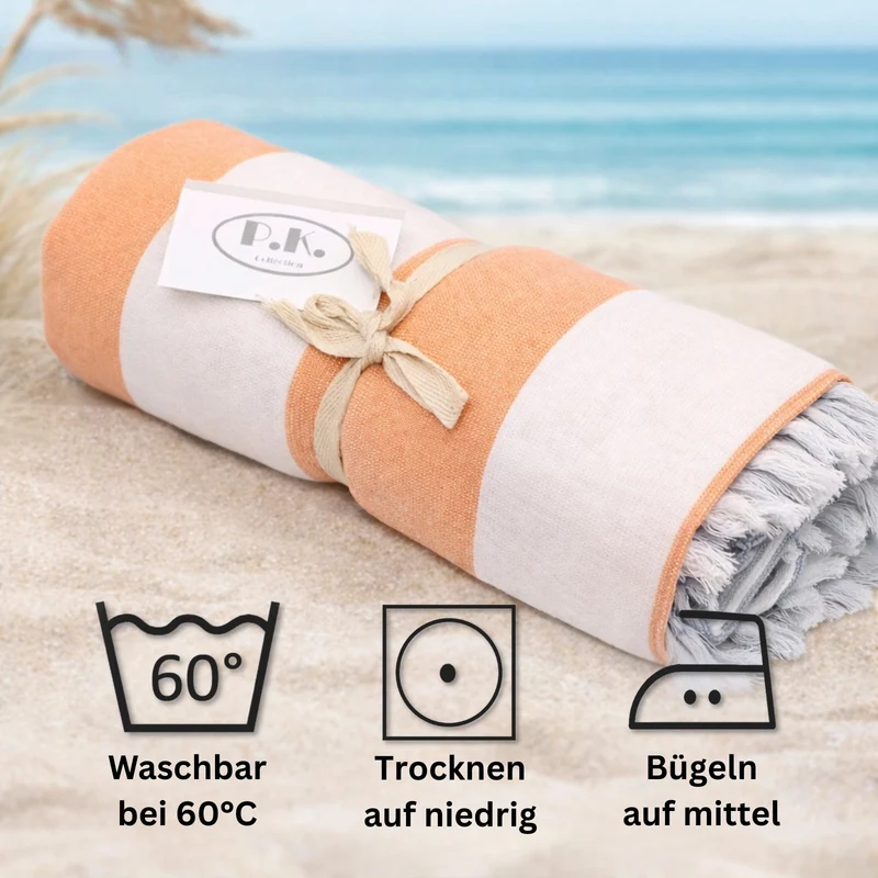 P.K. Collection Hamamtuch gestreift Pestemal Tuch mit Frottee 90x180 cm Fransen Strandtuch