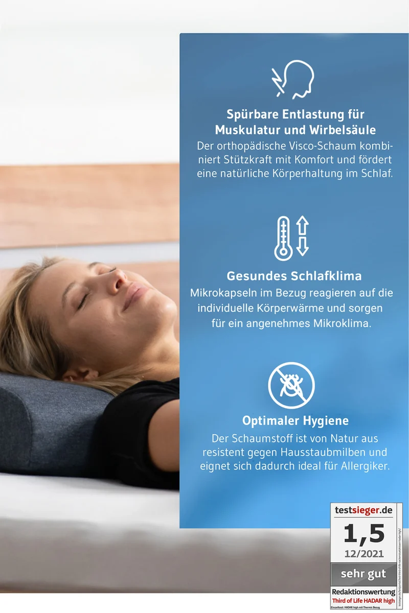 HADAR Nackenstützkissen, höhenverstellbar und ergonomisch aus Visco Schaum