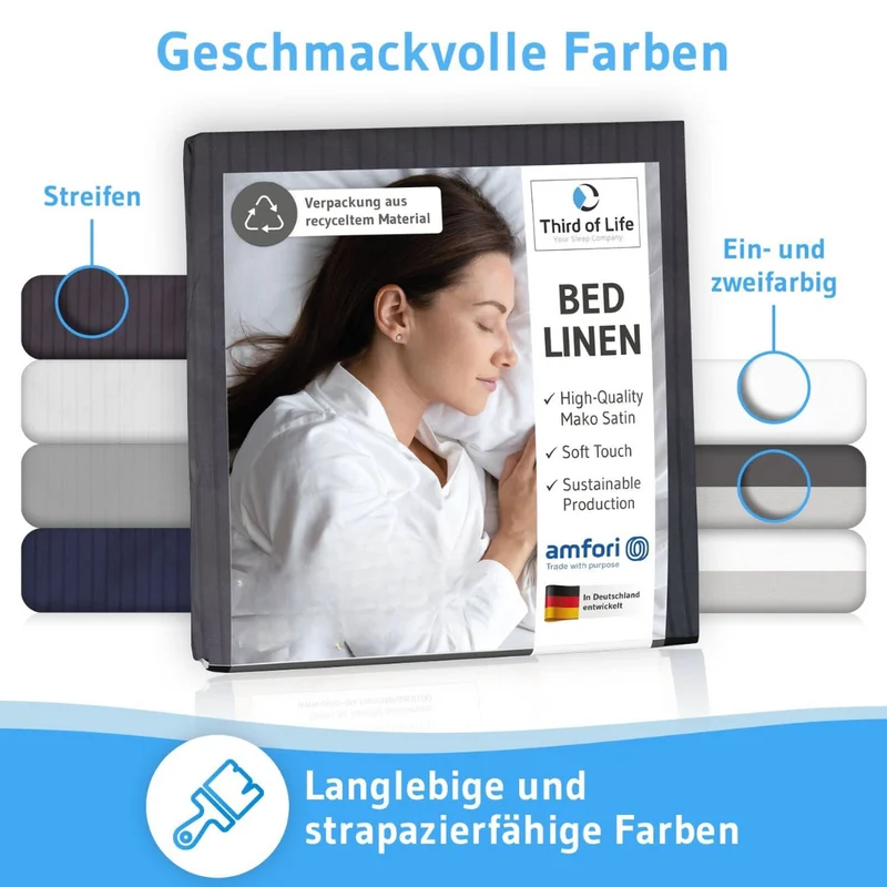 Mako-PREMIUM Satin Bettwäsche ELLA - 100% Baumwolle - STANDARD 100 by OEKO-TEX® – warm & flauschig