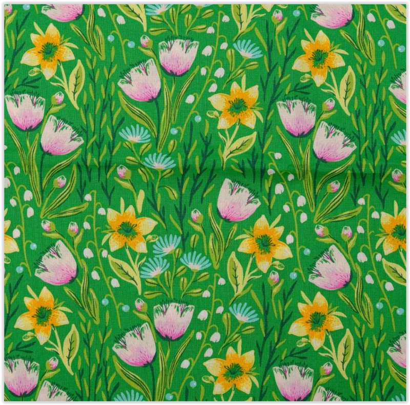 Baumwolldruck Osterblumen grün *Ab 25 cm