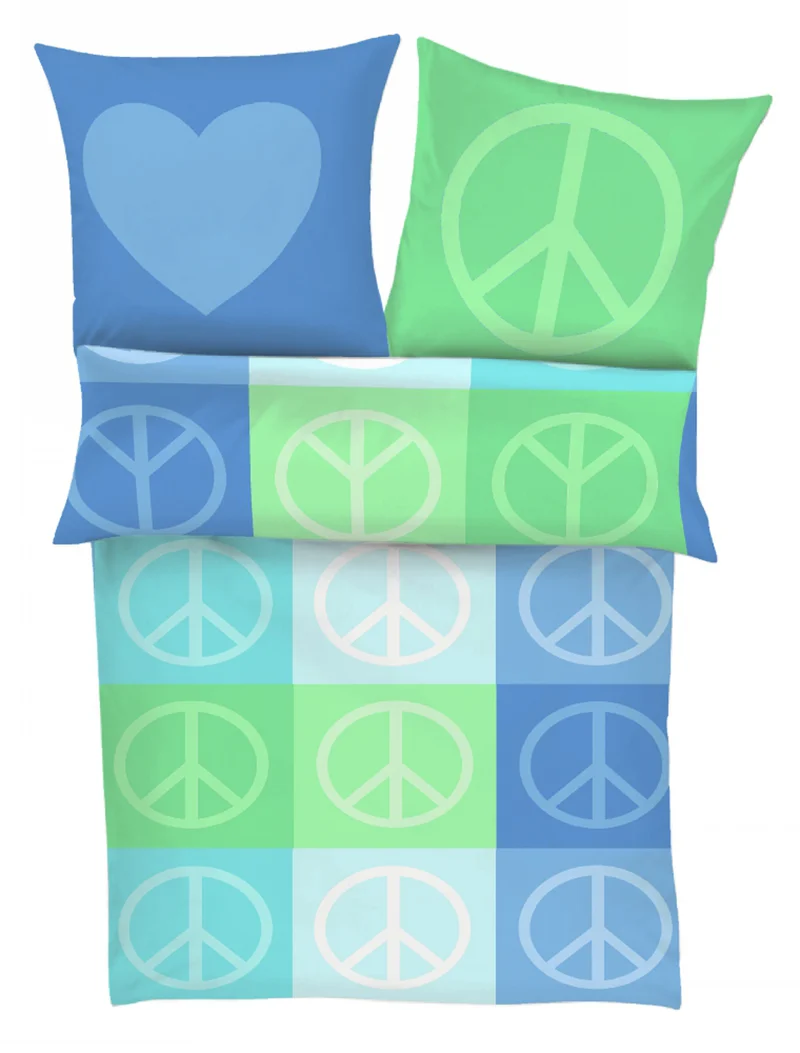 Ibena Mako Satin Bettwäsche PEACE blau - bunt 135x200 5787/600