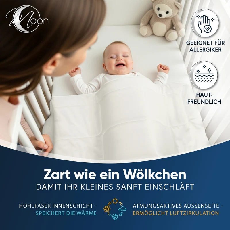 MOON Classic Baby-Bettenset 4-Jahreszeiten-Decke inkl. Kopfkissen 100% Polyester