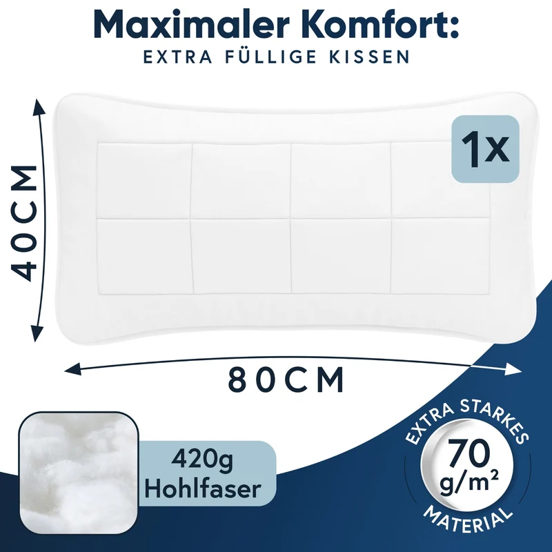 MOON Classic Kopfkissen Schlafkissen Füllkissen 40x80 80x80 Microfaser