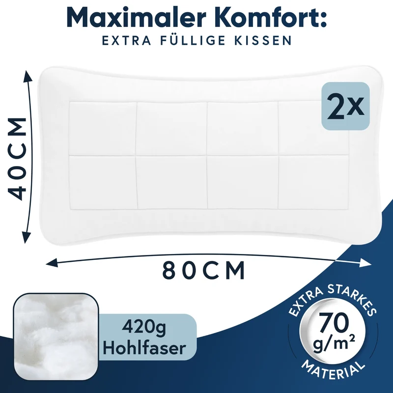 MOON Classic Kopfkissen Schlafkissen Füllkissen 40x80 80x80 Microfaser