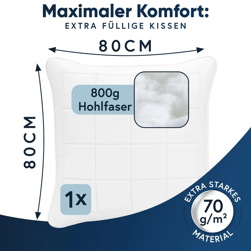 MOON Classic Kopfkissen Schlafkissen Füllkissen 40x80 80x80 Microfaser