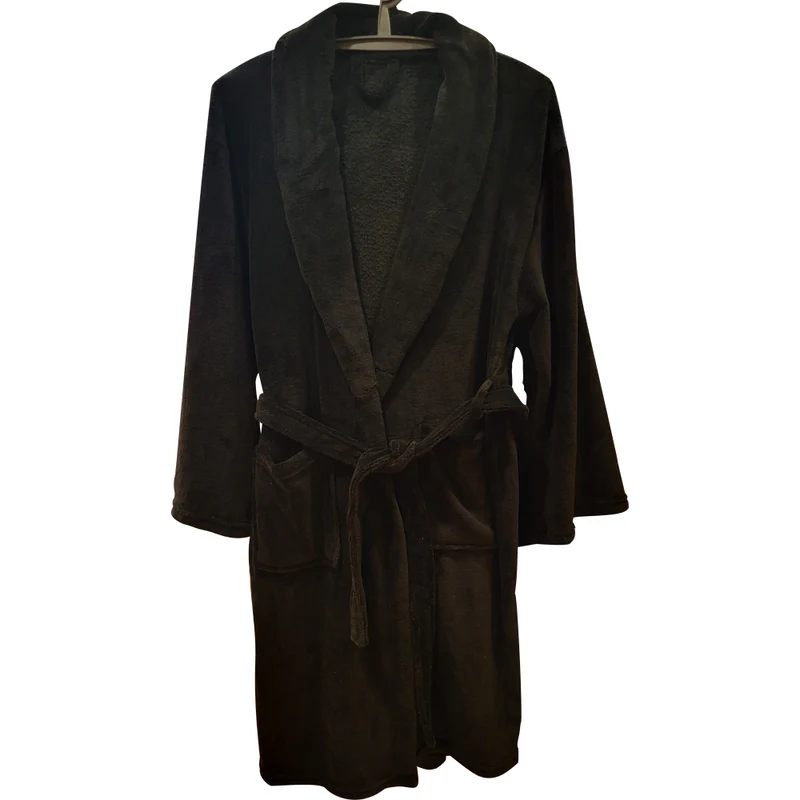 Bademantel Damen & Herren Coral Fleece Morgenmantel Kragen Cozy Light
