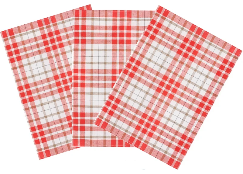 3er Pack Kracht Halbleinen Geschirrtuch 50x70 Blockkaro 2-900