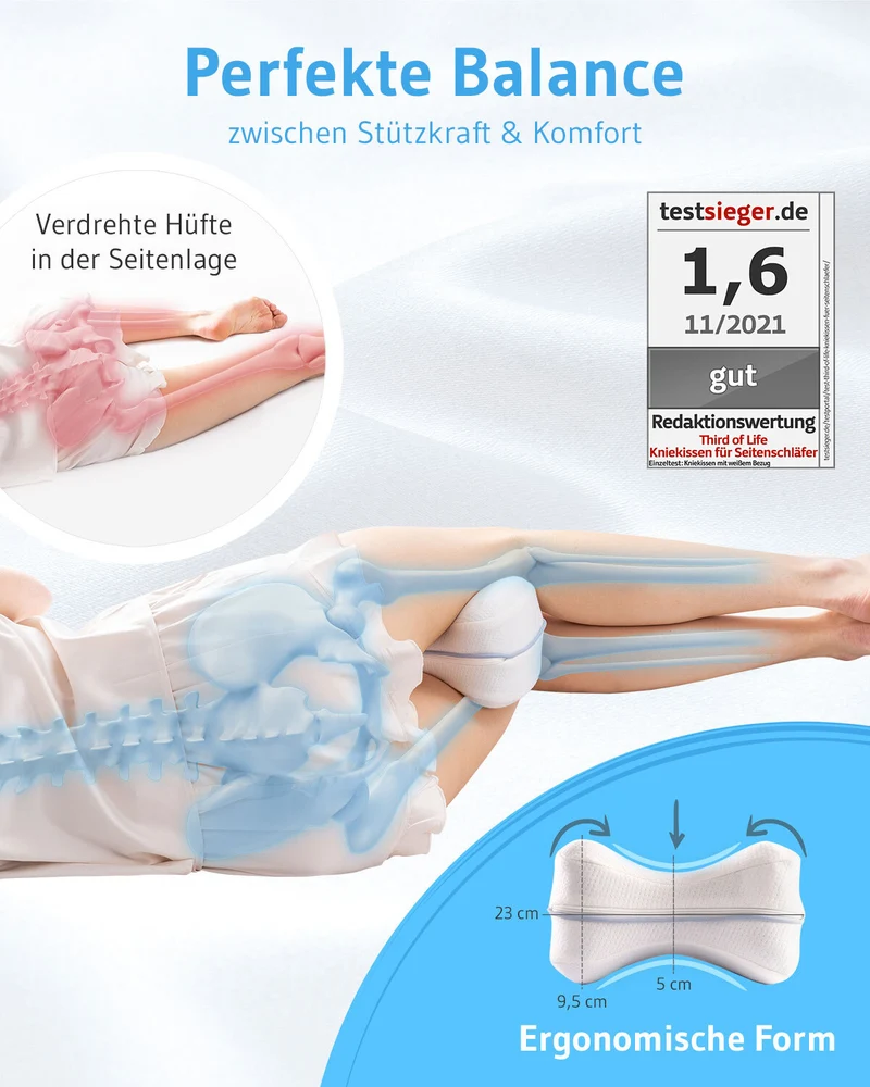 Kniekissen für Seitenschläfer, orthopädisch aus Visco-Schaum