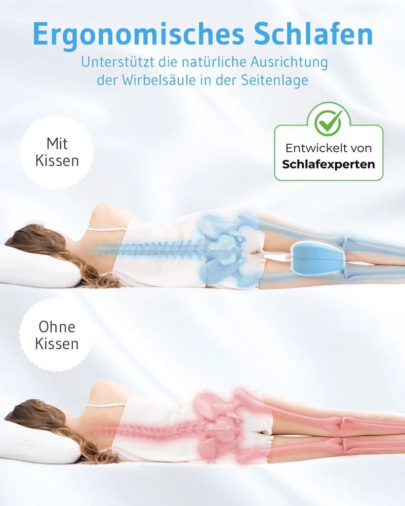 Kniekissen für Seitenschläfer, orthopädisch aus Visco-Schaum