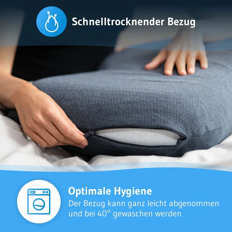 NuMOON QuickDry Nackenstützkissen mit Bambus-Aktivkohle aus Visco Schaum