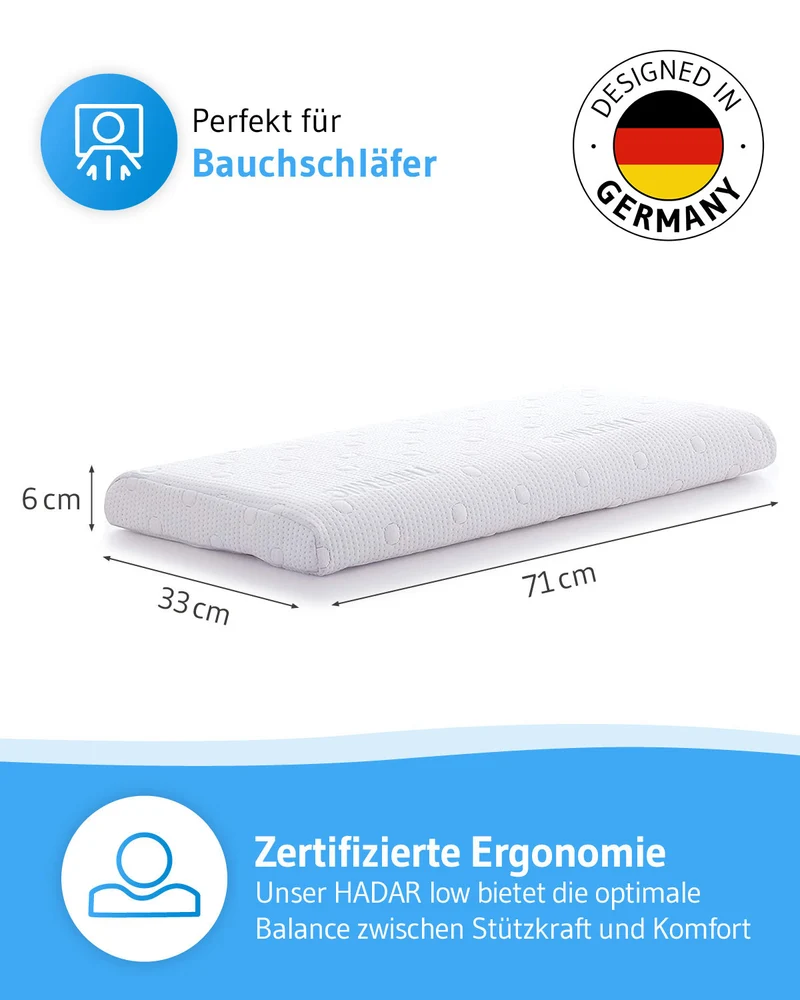 HADAR low Bauchschläferkissen aus Visco Schaum