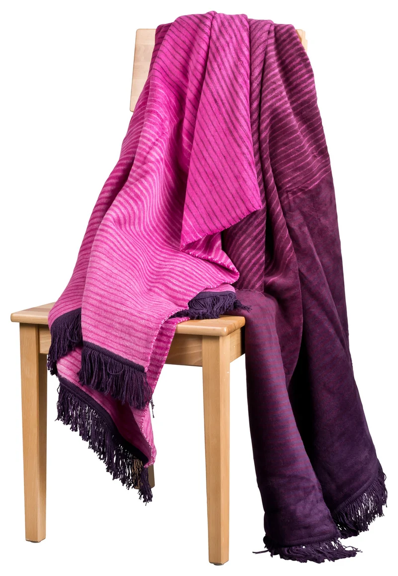 MOON Wolldecke Kuscheldecke Wohndecke 150x200 Stripes mit Fransen