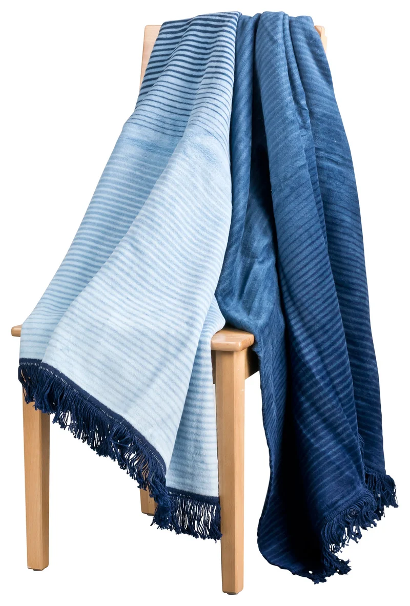 MOON Wolldecke Kuscheldecke Wohndecke 150x200 Stripes mit Fransen