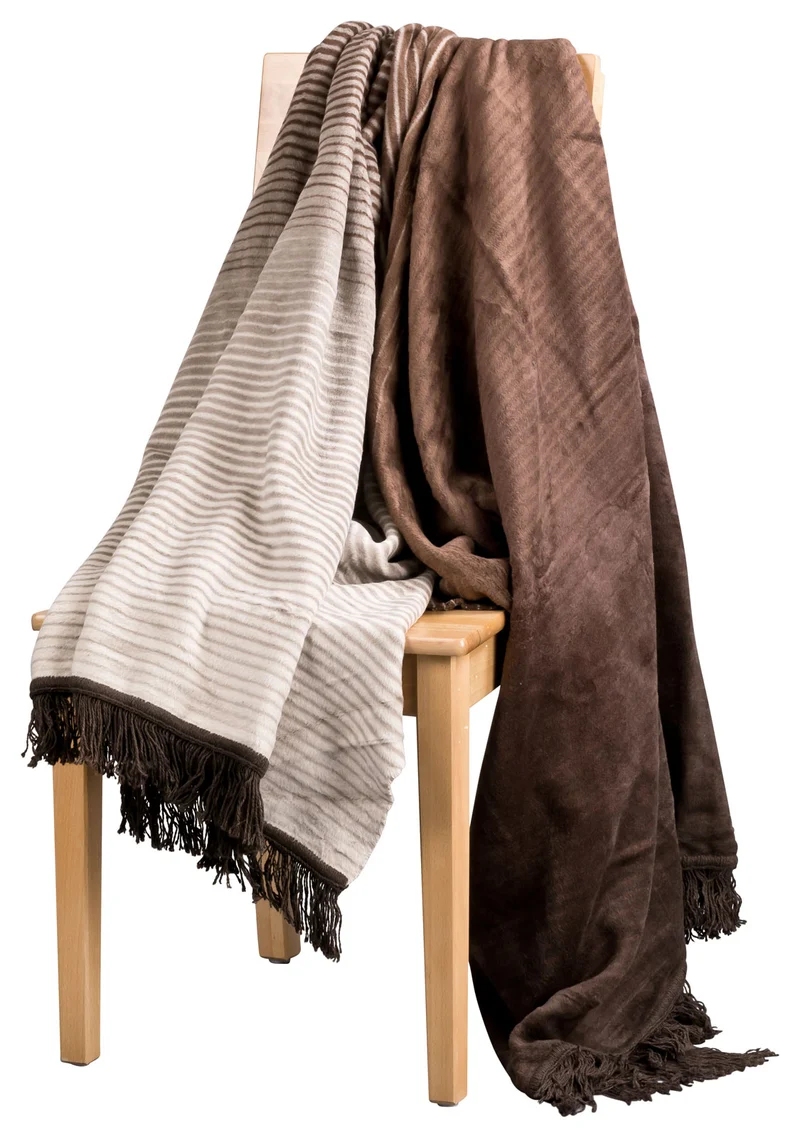 MOON Wolldecke Kuscheldecke Wohndecke 150x200 Stripes mit Fransen
