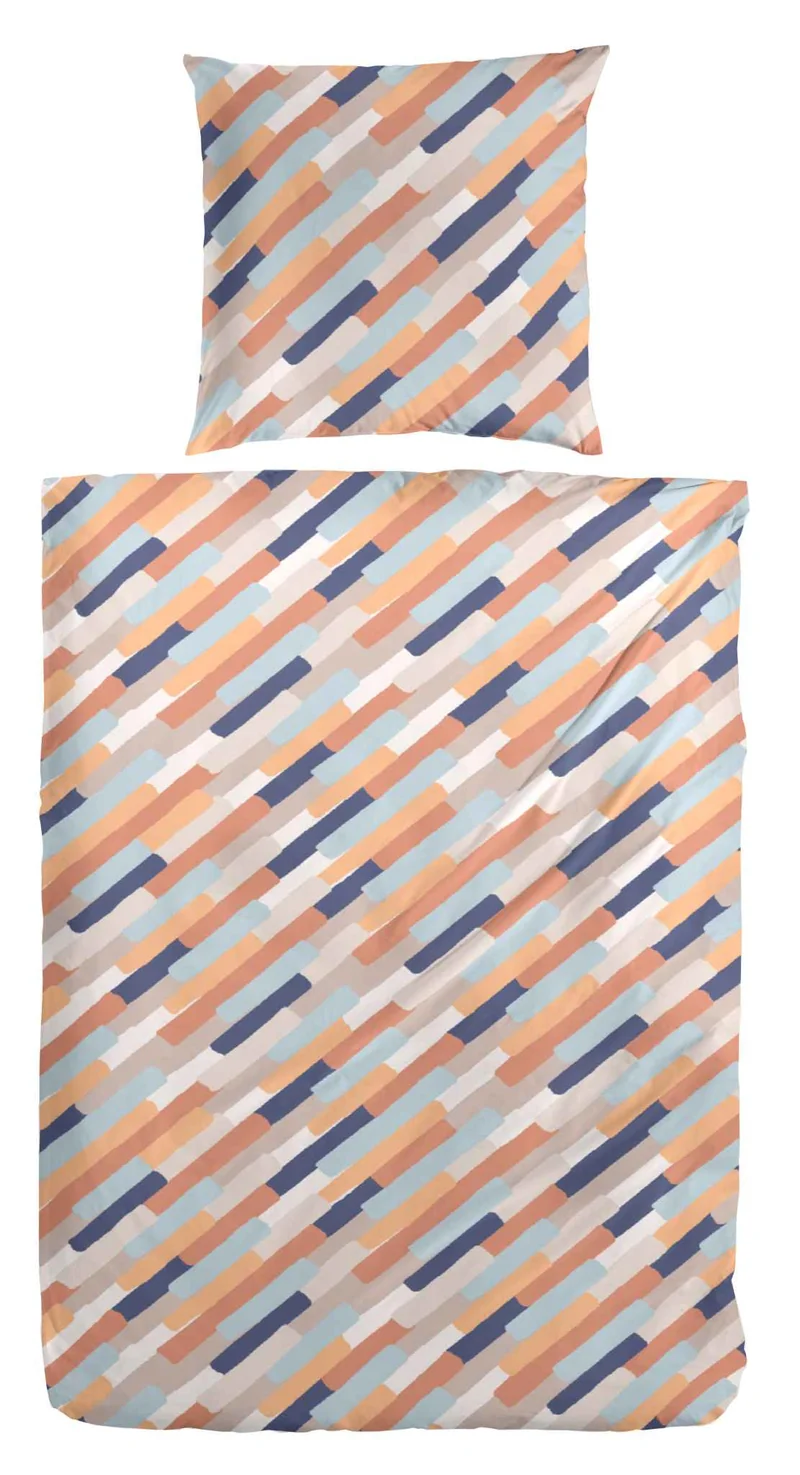 Hahn Feinbiber Bettwäsche Striche Orange Blau