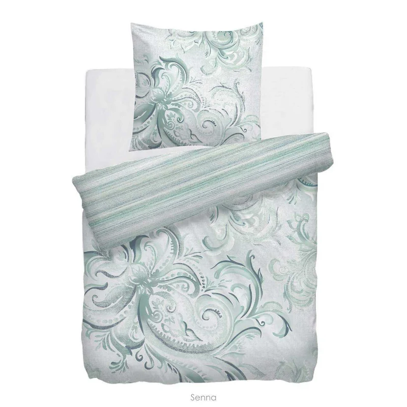 HnL Satin Wende Bettwäsche Refined Senna Gestreift Ornamente Grün
