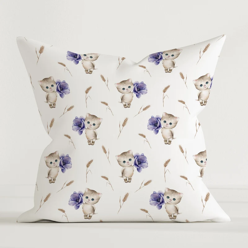 "Katze mit Blumen" Premium Kinderdekokissen