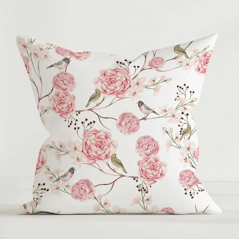 "Vögel und Blumen" Premium Dekokissen