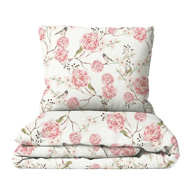 "Vögel und Blumen" Premium Kinderbettwäsche