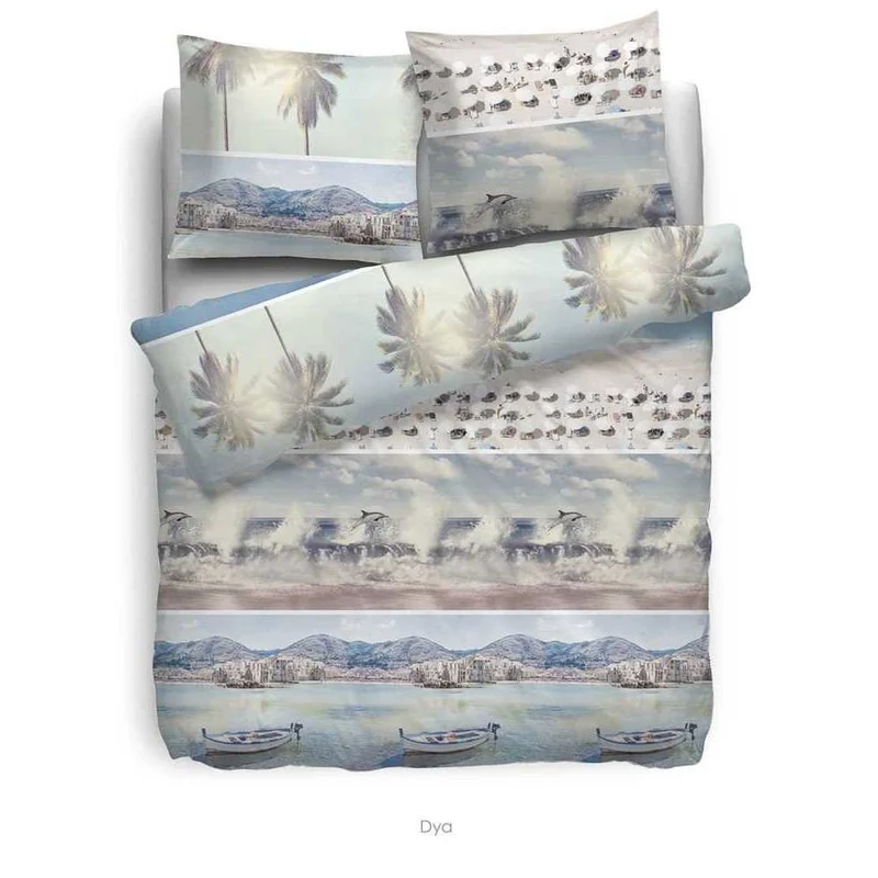 HnL Baumwolle Betwäsche Strand Feeling Dya 135x200 + 80x80 cm Blau