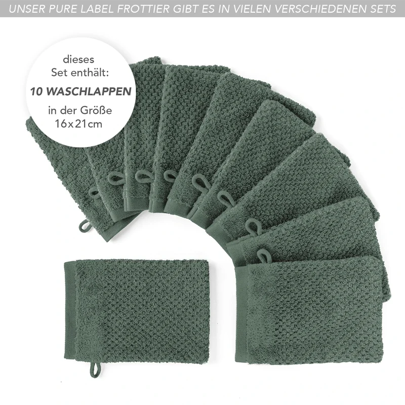 Waschlappen "Popcorn" - Dunkelgrün - 10x 16x21cm