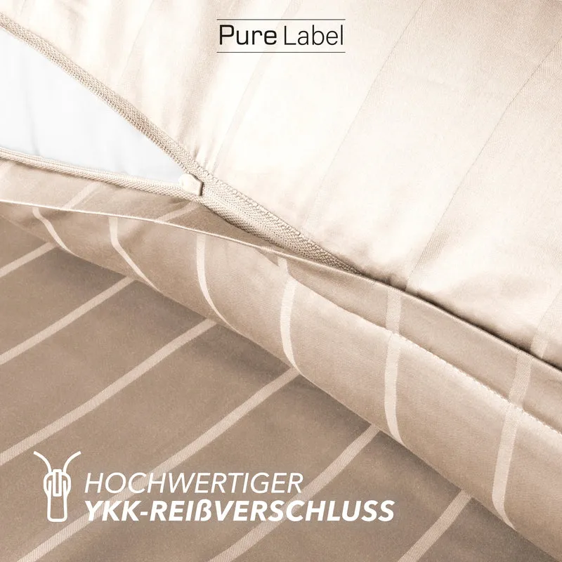 Kissenbezug Mako Satin mit Streifen - Beige - 40x80