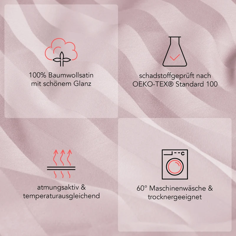 Mako Satin Kissenbezug Damast Streifen - Pure Label - Anthrazit - 40x40cm