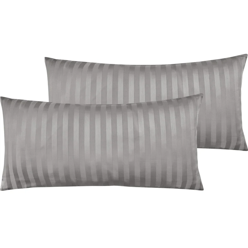Mako Satin Kissenbezug Damast Streifen - Pure Label - Anthrazit - 40x40cm