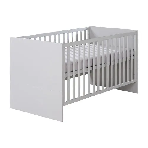 Babybett Lea 70 x 140 cm - 3-fach höhenverstellbar - umbaubar zum Kinderbett - Holz in Beige / Grau lackiert