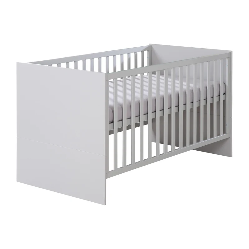 Babybett Lea 70 x 140 cm - 3-fach höhenverstellbar - umbaubar zum Kinderbett - Holz in Beige / Grau lackiert