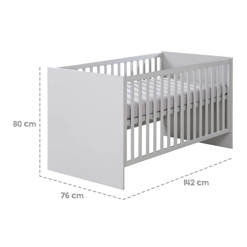 Babybett Lea 70 x 140 cm - 3-fach höhenverstellbar - umbaubar zum Kinderbett - Holz in Beige / Grau lackiert