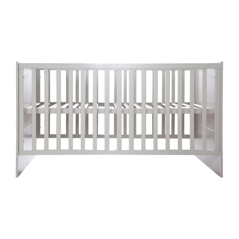 Babybett Lea 70 x 140 cm - 3-fach höhenverstellbar - umbaubar zum Kinderbett - Holz in Beige / Grau lackiert