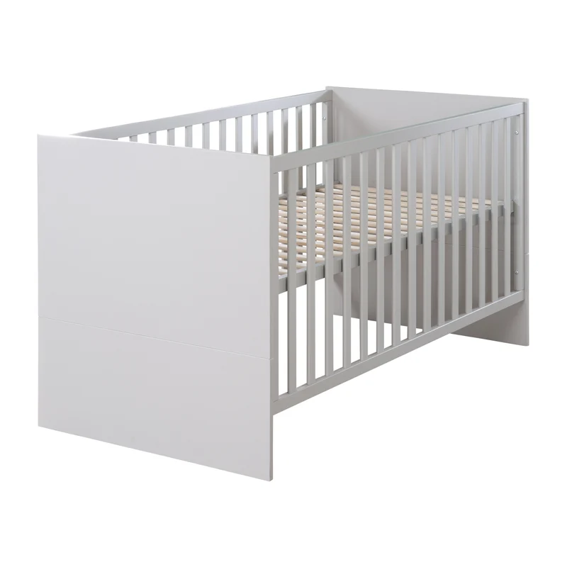 Babybett Lea 70 x 140 cm - 3-fach höhenverstellbar - umbaubar zum Kinderbett - Holz in Beige / Grau lackiert