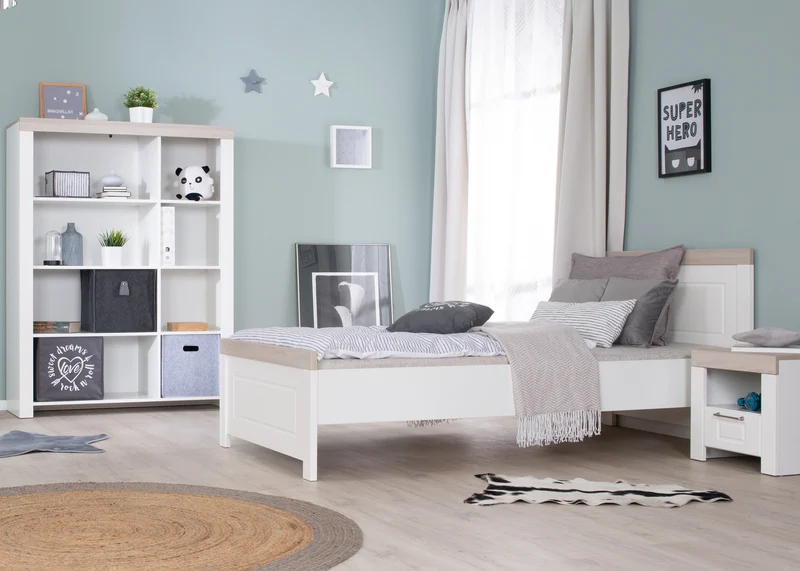 Jugendbett 'Felicia' im Dekor weiß & Holzelemente in 'Luna Elm'