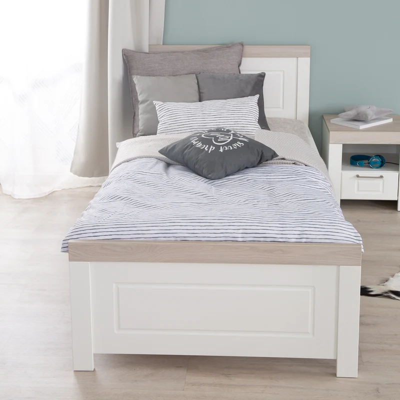 Jugendbett 'Felicia' im Dekor weiß & Holzelemente in 'Luna Elm'