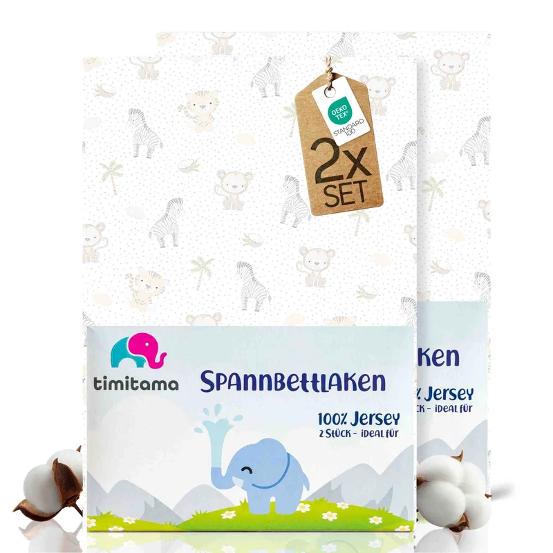 timitama Jersey Spannbettlaken - 2tlg. Set für Baby Kinder - 60x120 - 70x140 cm