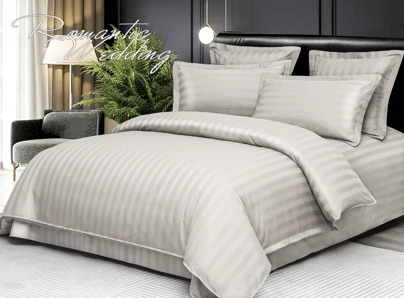 6-teiliges Hotel-Bettwäsche-Set aus fein gewebter Baumwolle, doppelt Creme