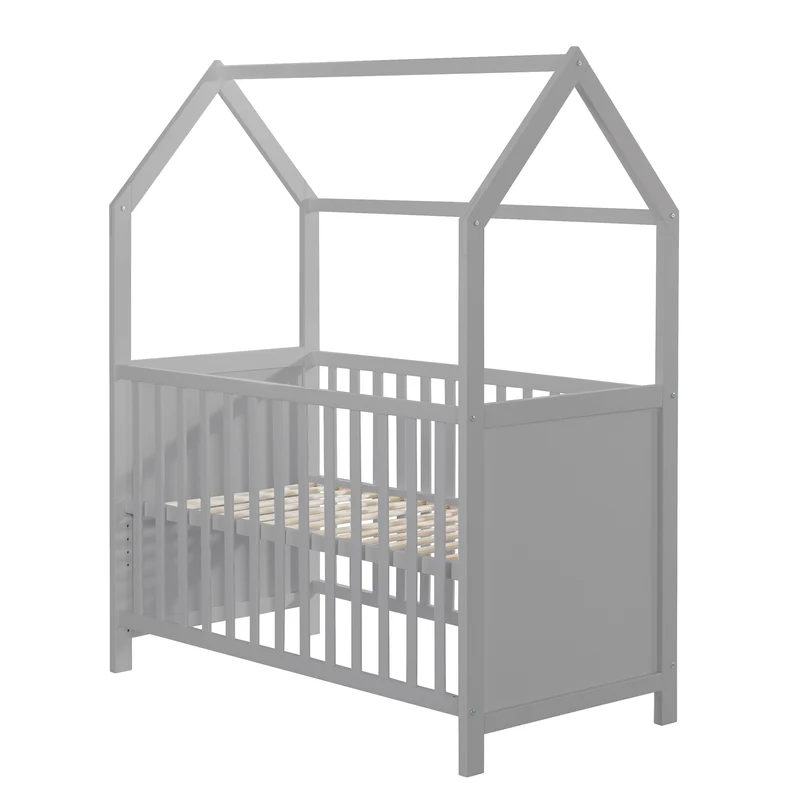 Hausbett 6-fach verstellbar inkl. passender Wickelplatte - in Taupe