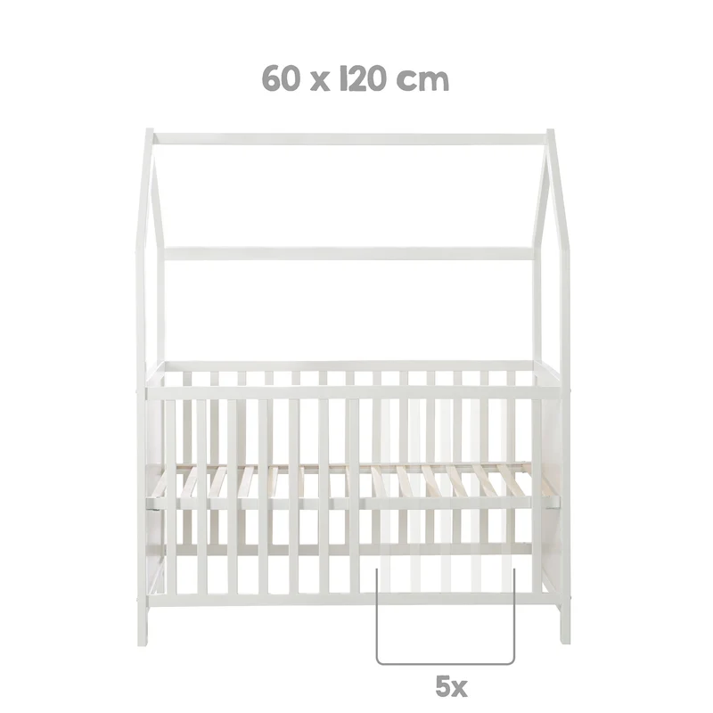 Hausbett 6-fach verstellbar inkl. passender Wickelplatte - in Taupe