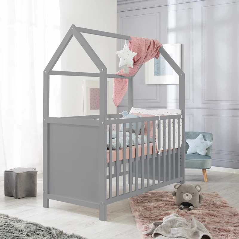 Hausbett 6-fach verstellbar inkl. passender Wickelplatte - in Taupe